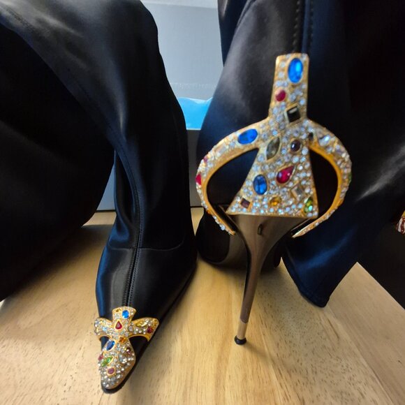 Gianmarco Lorenzi Swarovski Crystal Stretch Stiletto Boots, Black 9.5 US (40 EU) - Picture 4 of 6